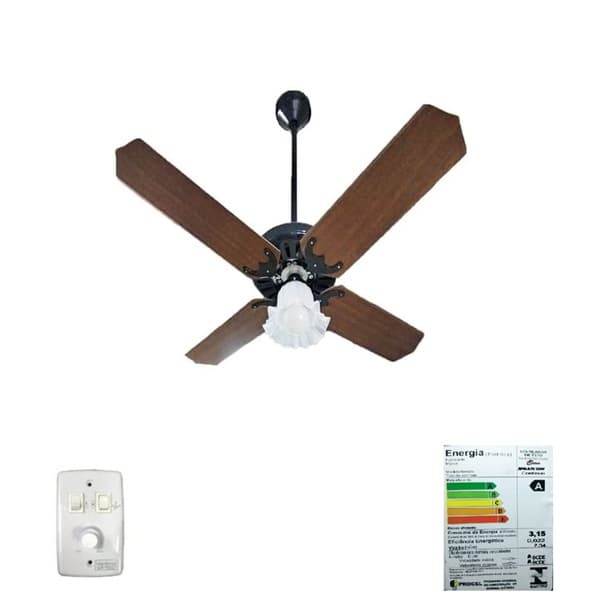 VENTILADOR DE TETO VENTMAR SUPER CLN 220V03,0UF 130W TROPICAL PRETO 4PAS MDF MOGNO LUM.1-TULIPA PL FLOR CHAVE ROTATIVA - CONSUMO A/B - foto 1 de 2