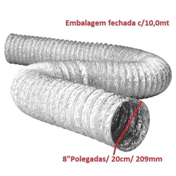 DUTO FLEXIVEL TUBO DE ALUMINIO 20CM P/EXAUSTORES 200MM -PACOTE C/10MT- ALUDEC 6008 P/ATE 140C° 08POL"200MM/208MM - foto 1 de 2