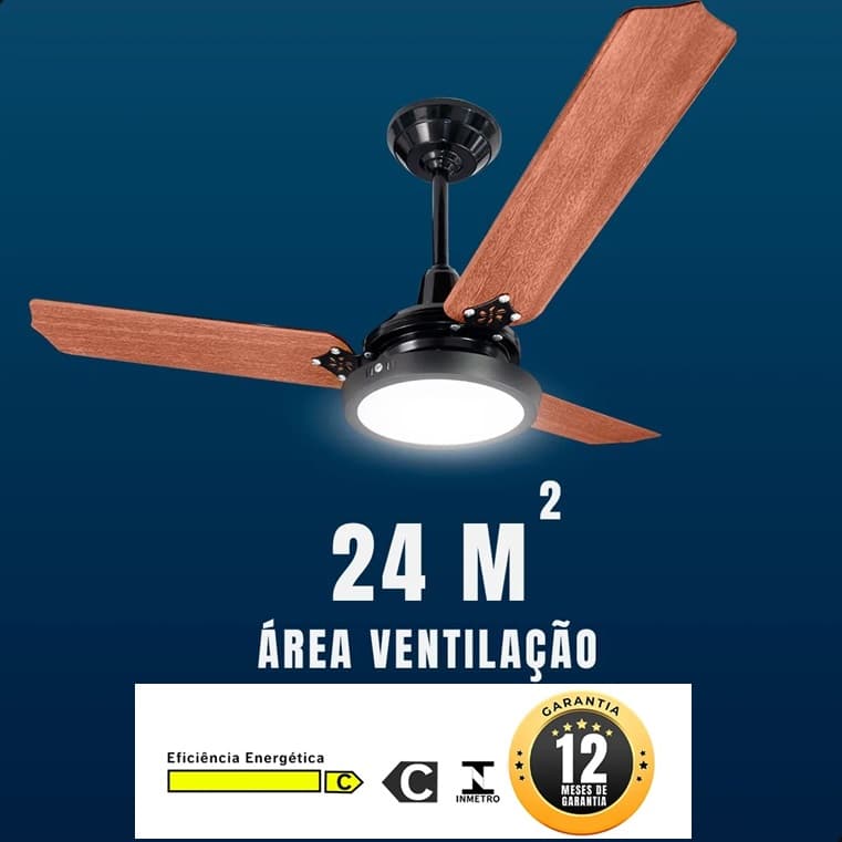 VENTILADOR DE TETO LOREN SID LUMI M3 LED 110V08,5UF 127W PRETO 3-PAS MDF MADEIRA - CHAVE 3-VELOCIDADES - foto 1 de 4