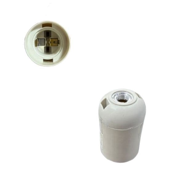 SOQUETE PLASTICO P/VENTILADOR DE TETO - E27 CORPO LISO C/PORCA METAL P/NIPEL P/GLOBO PERA LUMINÁRIA EM GERAL - foto 1 de 2
