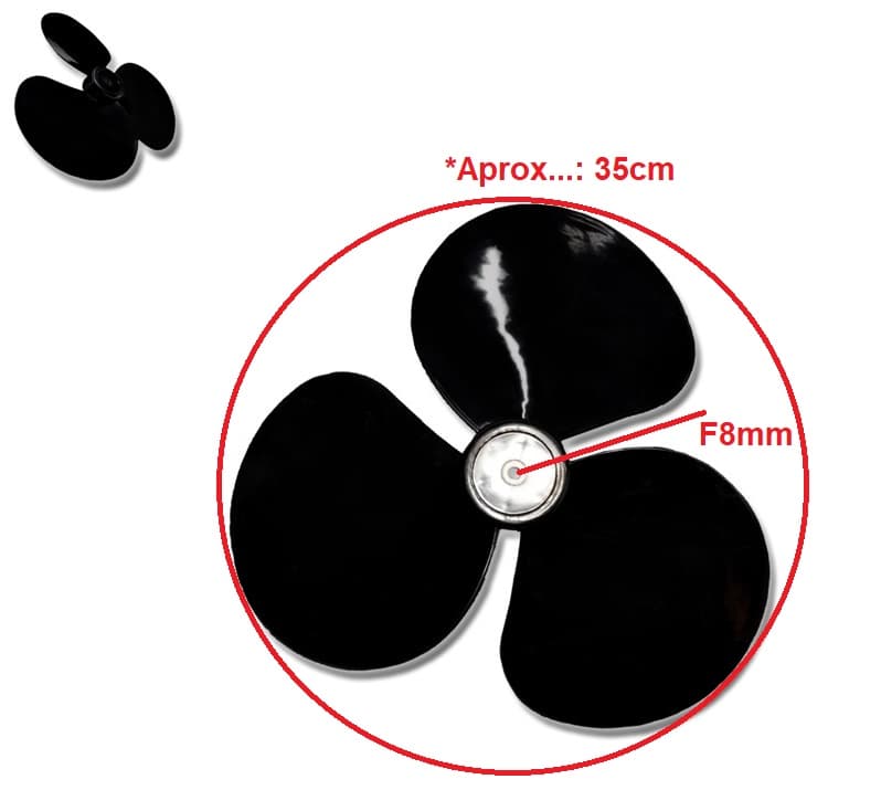 HéLICE DE 40CM P/VENTILADOR AQUACLIMA/CLIMATIZADOR MASTER HOME 3P E08,0MM PONTA MEIA LUA S/TRAVA TRASEIRA - DIâM.35CM - GIRO SENTIDO HORáRIO - foto 1 de 3