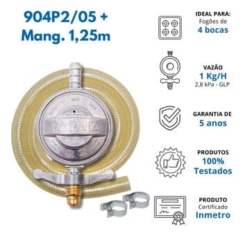 REGULADOR REGISTRO P/GÁS 1KG/H 904P2M125 - PAPAIZ C/MANGUEIRA 125CM