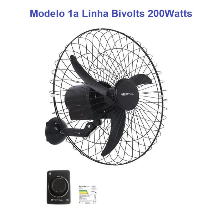 VENTILADOR DE PAREDE 060CM VENTISOL COMERCIAL 3PAS PREMIUM BIV200W PRETO G/MT CHAVE CONTROLE DE VELOCIDADE