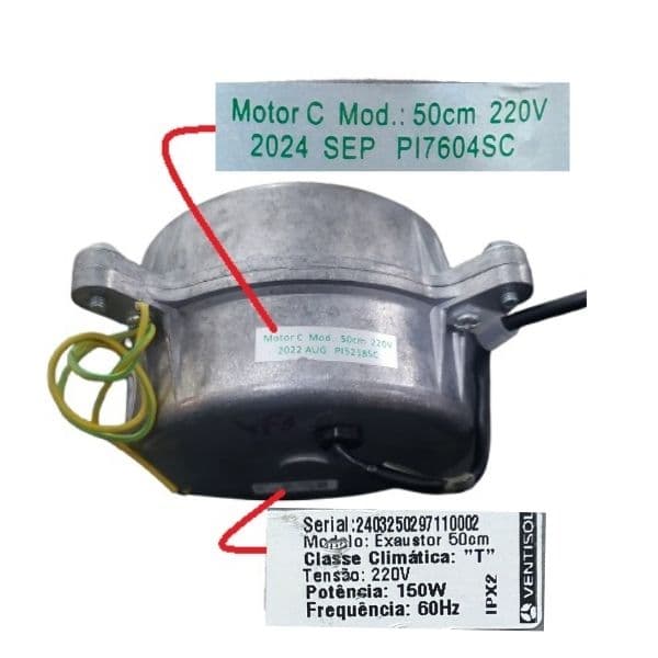 MOTOR P/EXAUSTOR VENTISOL 50CM 220V03,0UF 150W ASY 50/60HZ E12,0MM C/TRAVA N/PONTA -*USAR CAP.03,0UF- MOTOR C EX50220VASY-CLASSE CLIMATICA "T" MR1 - foto 1 de 3