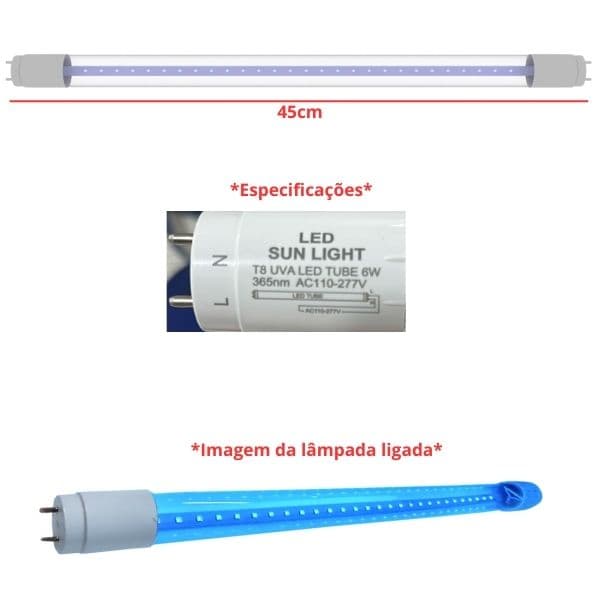 LÂMPADA P/ARMADILHA LUMINOSA ULTRALIGHT ARANDELA P30LED UVA 6W T8 SUN BIVOLTS TUBULAR P/MATA INSETOS MATA MOSCAS - *VENDIDA P/UNIDADE - foto 1 de 2
