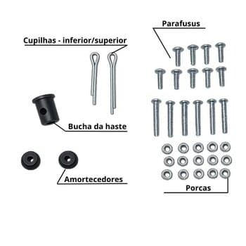 KIT MONTAGEM P/VENTILADOR VENTI-DELTA LOFT LUXO P/03PAS - C/15-PARAFUSOS +15-PORCAS +BUCHA+AMORTECEDOR+CUPILHAS