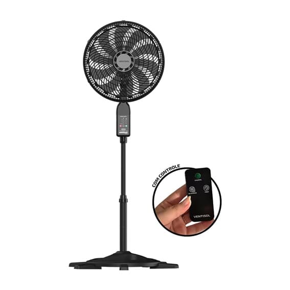 VENTILADOR DE COLUNA 050CM VENTISOL TURBO CONTROL 10PAS BIV150W PRETO HEL-CZA - GRADES PLASTICAS