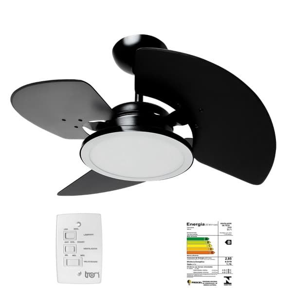 VENTILADOR DE TETO TRON AVENTADOR LED29,5CM 110V08,5UF 130W PRETO 3PAS MDF LUMINÁRIA LED24W5500K-LUZ MEDIA C/CHAVE 3VEL - LINHA LED - foto 1 de 2