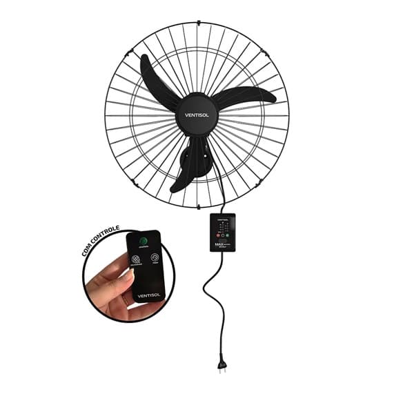 VENTILADOR DE PAREDE 060CM VENTISOL COMERCIAL 3PAS PREMIUM MAX CONTROL BIV200W PRETO G/MT C/CONTROLE DE VELOCIDADE