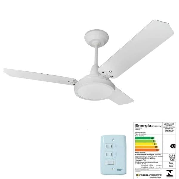 VENTILADOR DE TETO LOREN SID LUMI M3 LED 110V08,5UF 127W BRANCO 3PAS MDF BRANCA - CHAVE 3-VELOCIDADES