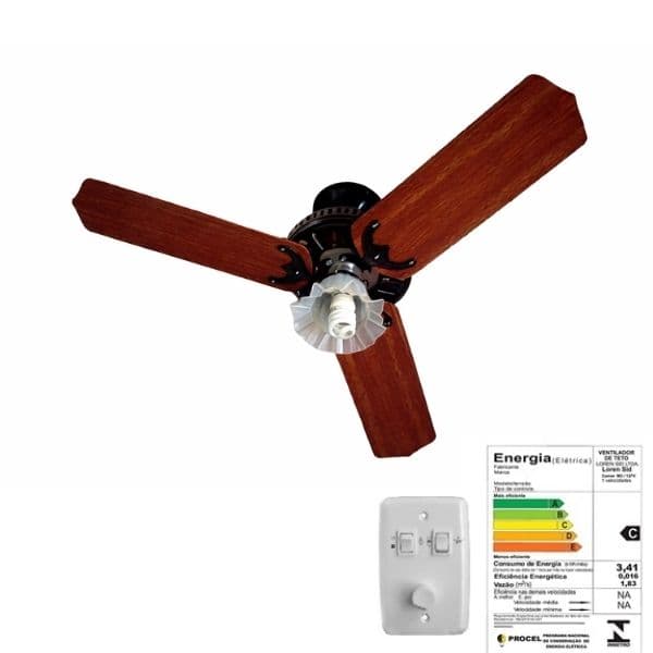 VENTILADOR DE TETO VENTMAR SUPER CLN 220V03,0UF 130W TROPICAL PRETO 3PAS MDF MOGNO LUM.1-TULIPA PL FLOR CHAVE ROTATIVA - CONSUMO A/B - foto 1 de 2