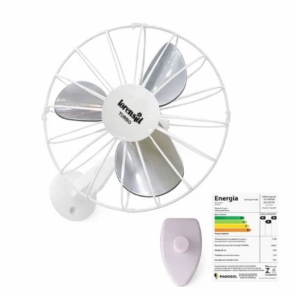 VENTILADOR DE PAREDE 030CM LOREN SID TURBO 110V135W BRANCO HEL-3PÁS G/METAL+ABERTA CONTROLE DE VELOCIDADE
