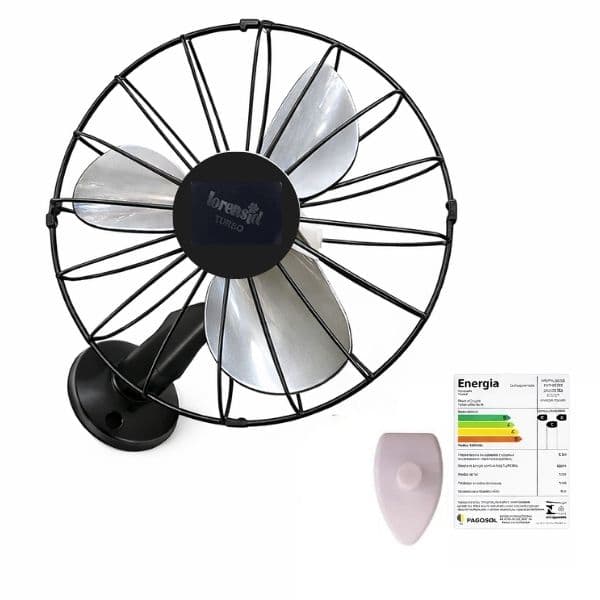 VENTILADOR DE PAREDE 030CM LOREN SID TURBO 110V135W PRETO HEL-3PÁS G/METAL+ABERTA CONTROLE DE VELOCIDADE