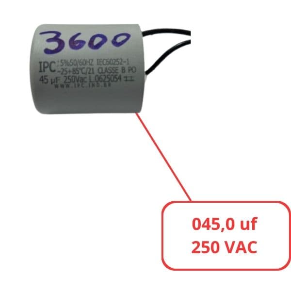 CAPACITOR 045,0UF 2FIOS RD 250VAC P/MOTOR DE PORTAO ELETRONICO, MOTOR ELETRICO, MOTOR DE ELEVACAO - foto 1 de 2