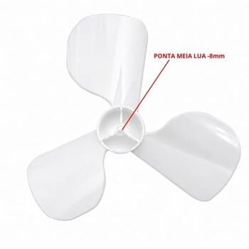 HELICE DE 19CM P/VENTILADOR VENTI-DELTA TURBI 30CM 3PAS BRANCO - EIXO-8,0MM PML - C/PORCA N/PONTA