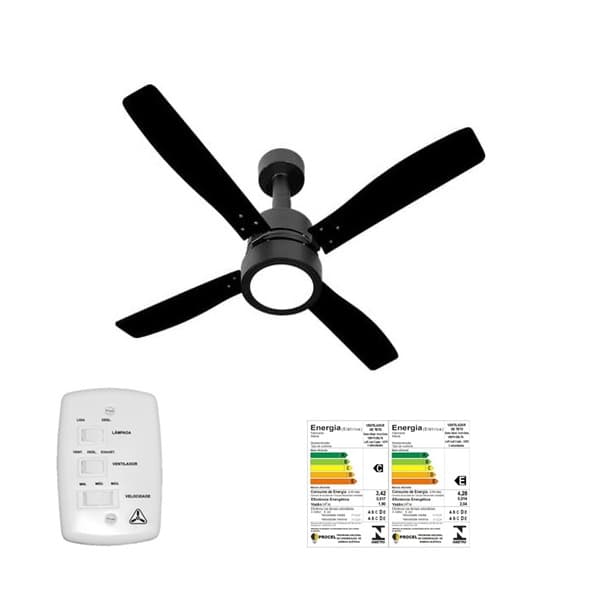 VENTILADOR DE TETO VENTI-DELTA VINTAGE DECORATIVE 110V 130W PRETO CHAVE 3VEL - LUMINÁRIA LED 18W 3.000K LUZ AMARELA - foto 1 de 3