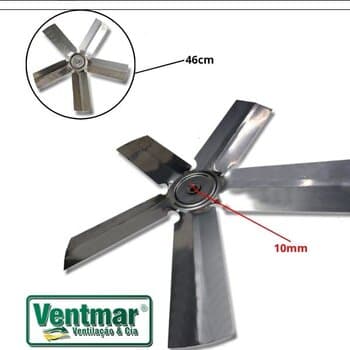 HELICE P/EXAUSTOR DE 50CM VENT NEW 5PÁS METAL - ENCAIXE F10,0MM TRAVA C/PARAFUSO LATERAL - HÉLICE EXAUSTOR VENTNEW