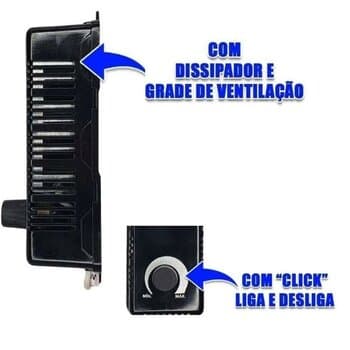 CHAVE P/EXAUSTOR CONTROLE DE VELOCIDADE ROTATIVO DIMER 5000W 7000W BIV C/CLIQUE C/CAIXA SOBREPOR - CONTROLA MOTOR ATÉ 5000WATTS