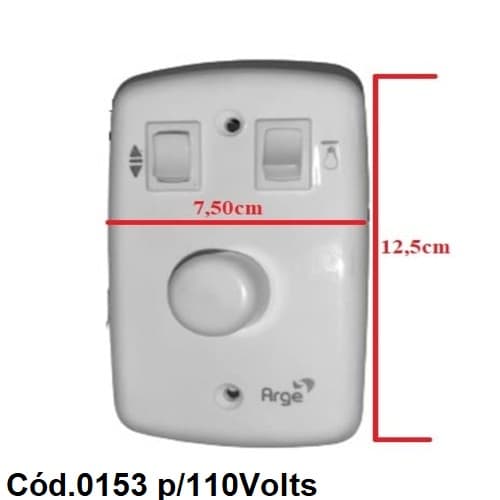 CHAVE P/VENTILADOR DE TETO ARGE ORIGINAL 110V 200W - DIMER ROTATIVO+ TECLA LIGA/DESLIGA/REVERTE + TECLA P/LÂMPADA - ESP.4X2 L7,5XC12,0CM - foto 1 de 3