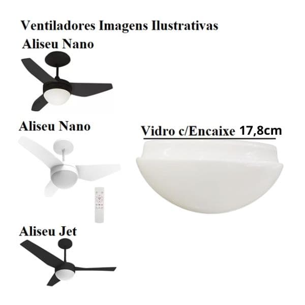Globo Cúpula Vidro P/Ventilador de Teto ALISEU JET / ALISEU NANO INSPIRE / NANO TECH - P/Luminária 2-Lâmpadas - Leitoso 178mm 17,80cm - GOLA 17,8CM - foto 1 de 2
