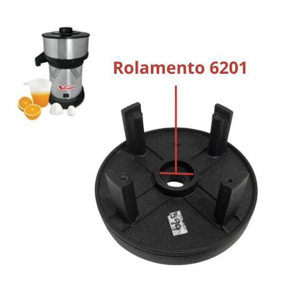 BASE SUPERIOR DO CORPO DO MOTOR ESPREMEDOR/EXTRATOR VITALEX PEQUENO VITA INOX - USAR C/ROL 6201 - DIAM.EXT.14,5CM DIST. DOS PRISIONEIROS 7,0CM - foto 1 de 3