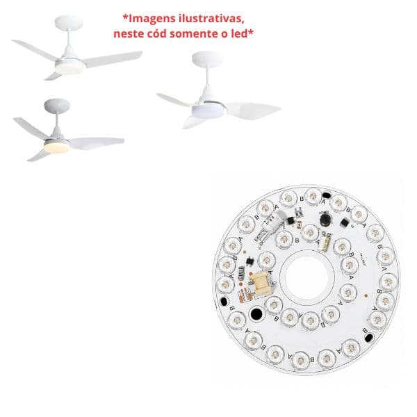 PLACA DE LED P/LUMINÁRIA VENTILADOR ALISEU ALISCLEAN ECO MESTRE SMART ECO BIV15W 30LEDS 3-TONALIDADS -*APENAS FITA DE LED3-CORES S/DRIVER* - foto 1 de 2