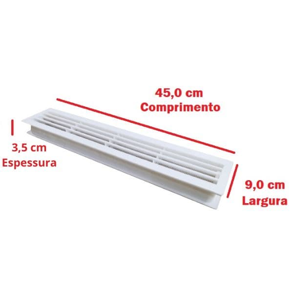 GRADE VENEZIANA 45X09CM P/VENTILAÇÃO DE PORTA - GRELHA DE PORTA MULTIVAC PLÁSTICA DE ENCAIXE - 450MMX90MM - foto 1 de 3