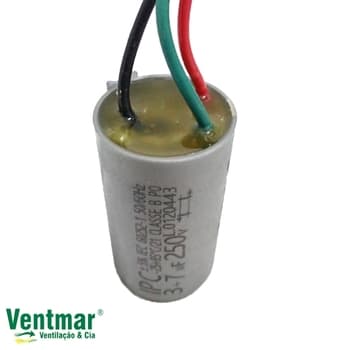 CAPACITOR 010,0UF 3FIOS 3+7,0MF RD 250VAC - P/VENTILADOR DE TETO VENTI-DELTA LIGHT DELTA PLUS DELTA SUPER 3VEL 110V/ LOREN SID/ ARGE/ RIOPRELUSTRES