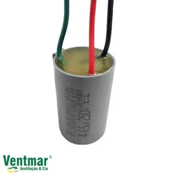 CAPACITOR 010,5UF 3FIOS 4,0+6,5MF RD 250VAC - P/VENTILADOR DE TETO VOLARE 110V - USAR C/CHAVE VOLARE DE 3VELOCIDADES 127VOLTS