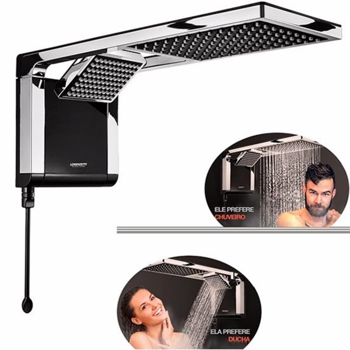 CHUVEIRO DUCHA LORENZETTI ACQUA DUO ULTRA 220V 7800WATTS PRETA/CROMADA - DUCHA ACQUA DUO LORENZETTI - foto 1 de 4
