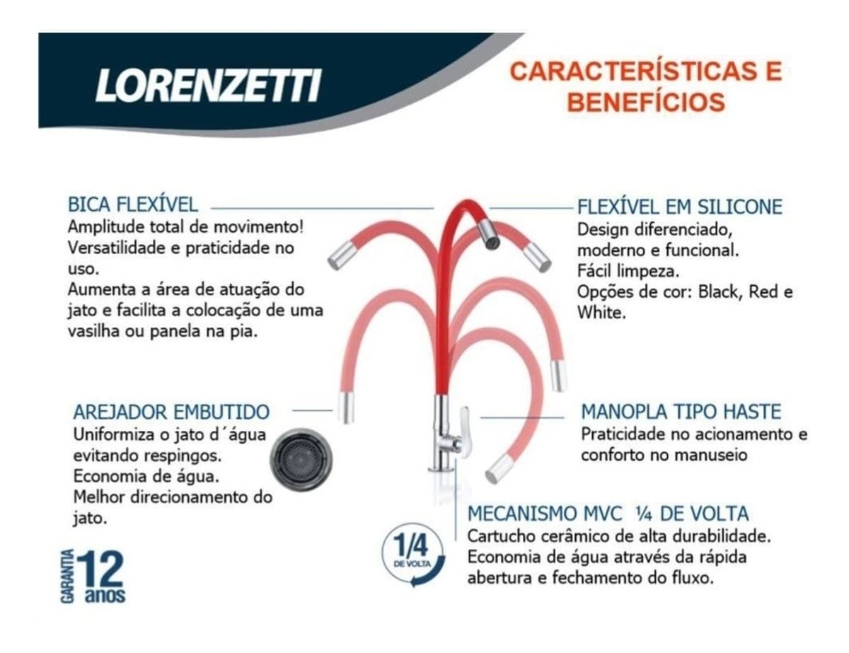 TORNEIRA LORENZETTI MULTIUSO DE MESA BICA FLEXíVEL LORENFLEX RED-VERMELHA 1177 R27 LORENZETTI - foto 1 de 3