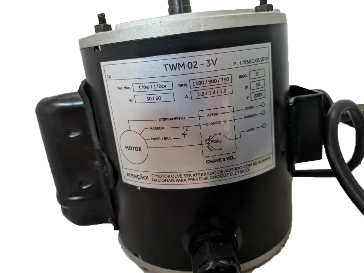 MOTOR P/VENTILADOR VENTISOL PAREDE FIXO DE 1-METRO 100CM 220V08,0UF450VAC 370W 1/2CV 3VEL - NEW MOTOR TWM 02 - *SEM CHAVE - foto 1 de 2