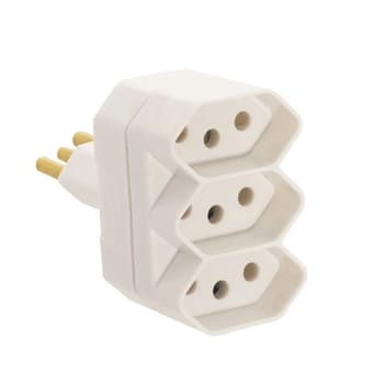 PINO MULTIPLICADOR DE TOMADA TIPO TÊ 20A FAME - 1 PLUG MACHO 3P 20A X 3 ENTRADAS PLUG MACHO 3P DE 20A COR BRANCA - MULTIPLICADOR TÊ BENJAMIN 20A