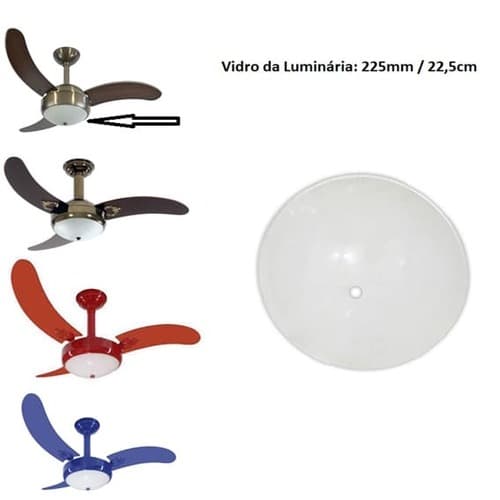 GLOBO CÚPULA VIDRO DA LUMINÁRIA VENTILADOR VENTI-DELTA EURUS MIRAY MONACO - RIOPRELUSTRES MAX 1001 1003 1007 - DIÂM.EXT.225MM - FOSCO/LEITOSO C/FURO C