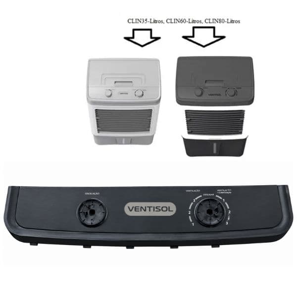 CONSOLE SUPERIOR PAINEL DOS BOTÕES P/CLIMATIZADOR VENTISOL CLIN35LT CLIN60LT CLIN80LT PRETO - *SEM BOTOES *SEM CHAVE/INTERRUPTORES