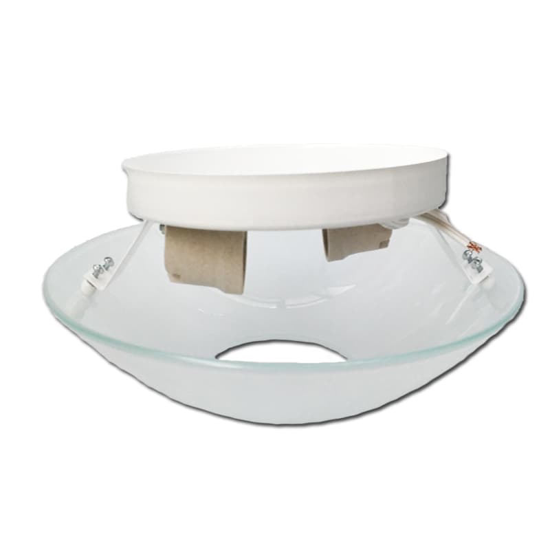 LUMINARIA PLAFON P/VENTILADOR BRUXELAS BASE METAL BRANCA 1-VIDRO EXT.FOSCO RD ANTI-INSETO + 1-VIDRO INT.REDONDO MENOR - foto 1 de 3