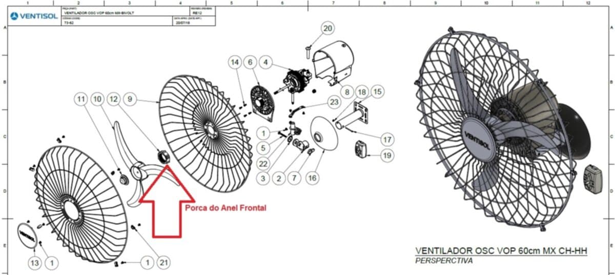 PORCA DO ANEL FRONTAL DA GRADE DO VENTILADOR VENTISOL 50/60CM MX BRANCA - PLÁSTICA DIÂM.INTERNO DA ROSCA 4,20CM - foto 1 de 2