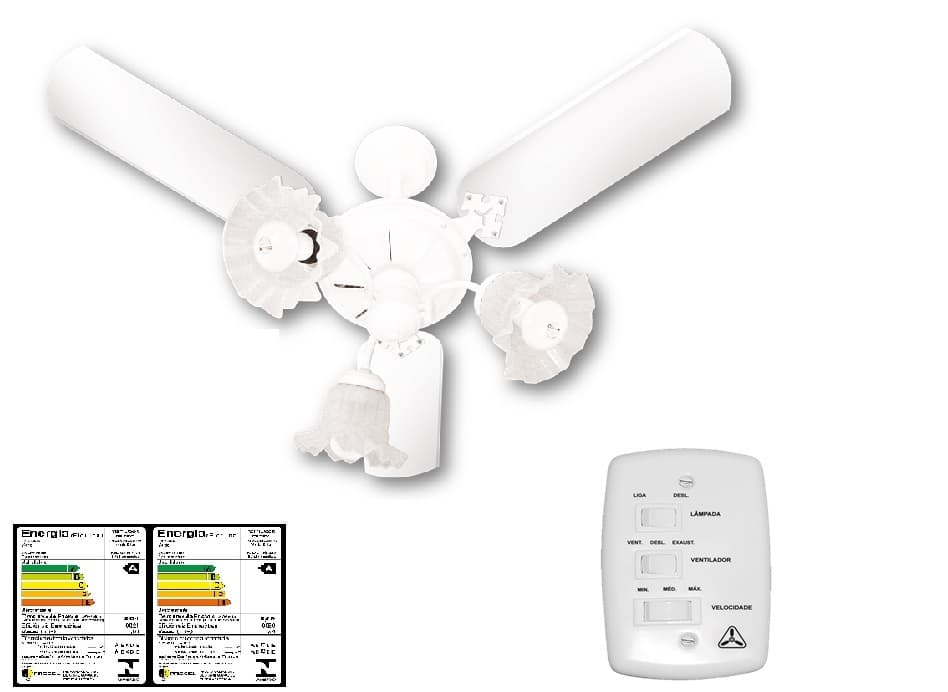 VENTILADOR DE TETO VENTI-DELTA NEW BETA 110V 130W BRANCO 3PÁS MDF BRANCAS - LUM P/3LAMP 3-TULIPAS FLOR - CHAVE 3VELOCIDADES - foto 1 de 3