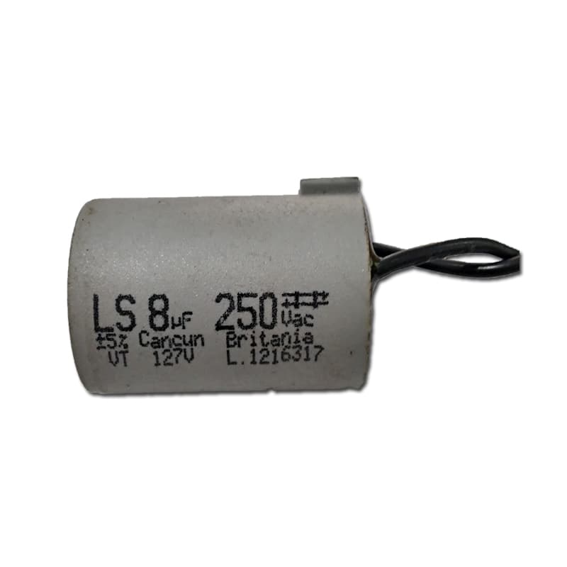 CAPACITOR 008,0UF 2FIOS RD 250VAC - P/VENTILADOR ALISEU 110V / LATINA AIR LUMEN VT633 VT673 VT675 110V C/CHAVE ROTATIVA 110V - foto 1 de 1