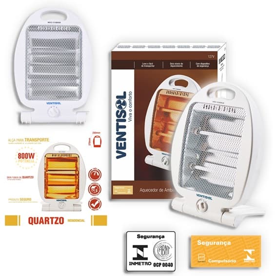 AQUECEDOR ELETRICO PORTATIL AQ-02 220V VENTISOL QUARTZO 0400-0800W - AQUECEDOR DE AMBIENTES C/2 TUBOS LUZ DE QUARTZO - (OCP-0040SGS) - foto 1 de 5