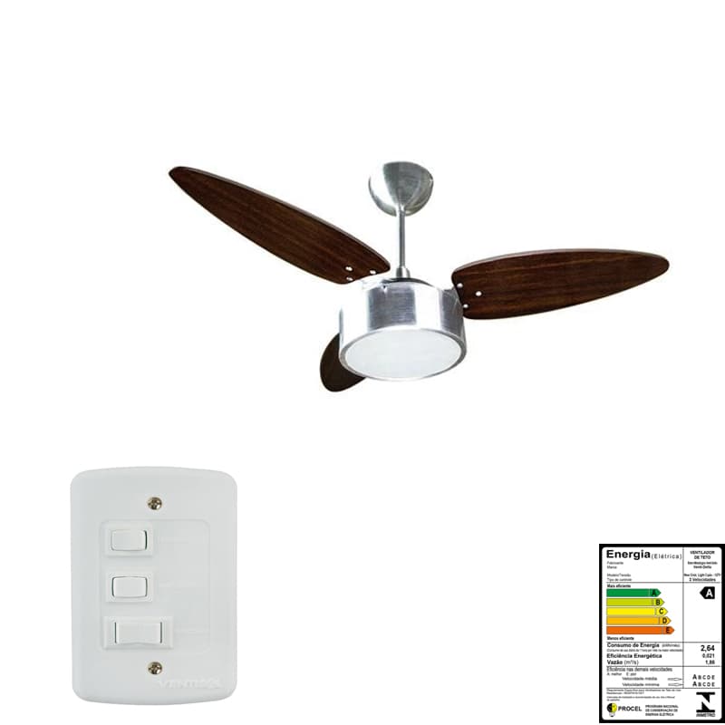 VENTILADOR DE TETO VENTISOL LUMINARIA FHARO 110V04,0UF 130W ALUMINIO ESCOVADO 3PAS BALA COR TABACO CHAVE 3 VELOCIDADES - foto 1 de 2