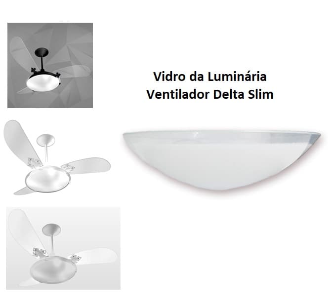 GLOBO CÚPULA 30CM P/VENTILADOR DELTA SLIM - VIDRO D.300MM FOSCO C/BORDA CRISTAL/TRANSPARENTE - foto 1 de 3