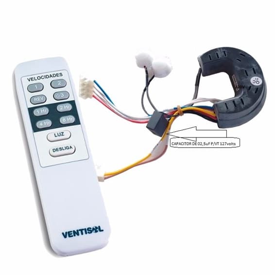 CONTROLE REMOTO P/VENTILADOR DE TETO VENTISOL 110V KIT CR0394 MÓDULO RECEPTOR + MÓDULO TRANSMISSOR + CAP.002,5UF - foto 1 de 2