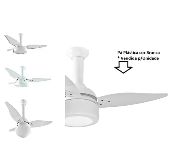 PÁ HÉLICE P/VENTILADOR DE TETO LOREN SID 3-FUROS M1/M2 FOLHA BRANCA - *VENDIDA P/UNIDADE - SERVE P/BRITÂNIA C/GARRA MAIOR - foto 1 de 2