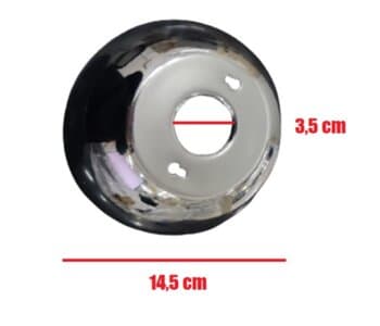 CANOPLA SUPERIOR P/VENTILADOR DE TETO VOLARE - ALUMÍNIO COR CROMADA BASE ARREDONDADA - DIAM 14,5CM - ENCAIXE HASTE 3,5CM