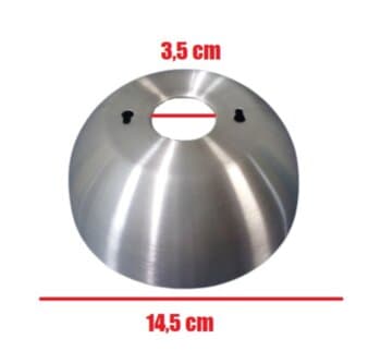 CANOPLA SUPERIOR P/VENTILADOR DE TETO VOLARE - ALUMÍNIO COR AÇO ESCOVADO BASE ARREDONDADA - DIAM 14,5CM - ENCAIXE HASTE 3,5CM