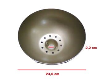 CANOPLA INFERIOR P/VENTILADOR DE TETO VOLARE - ALUMÍNIO COR GOLD/OURO EXTRA GRANDE - DIAM EXT.23,0CM - ENCAIXE HASTE 2,2CM