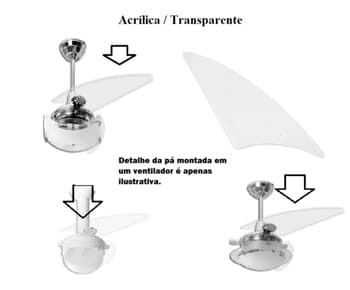 PÁ HÉLICE P/VENTILADOR LOREN SID M1/M2 RESIDENCE ONIX - MOD.FACÃO IRIS TRANSPARENTE P07I/TR - *VENDIDA P/UNIDADE
