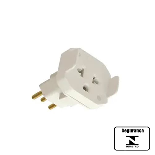 PINO ADAPTADOR 2P + T UNIVERSAL 10A 250V BRANCO - 3 PINOS NOVO PADRãO NBR PARA 3PINOS ANTIGOS + 2PINOS AMERICANO COM TERRA - foto 1 de 2