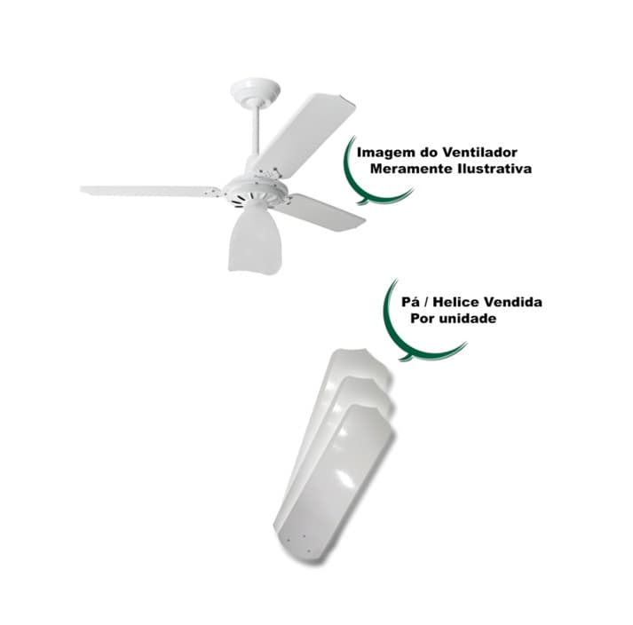PÁ HÉLICE P/VENTILADOR DE TETO LOREN SID LUMI M3 - MDF RETA BRANCA - *VENDA P/UNIDADE - ESP.3,0MM L13,0XC41,0CM - P/GARRA M3 C/3 FUROS - foto 1 de 2